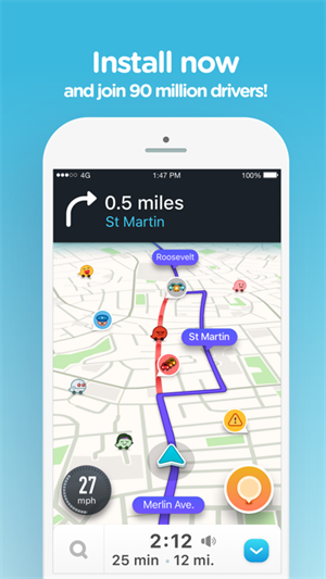Waze中文版导航地图 v4.98.0.1 安卓版 截图 1